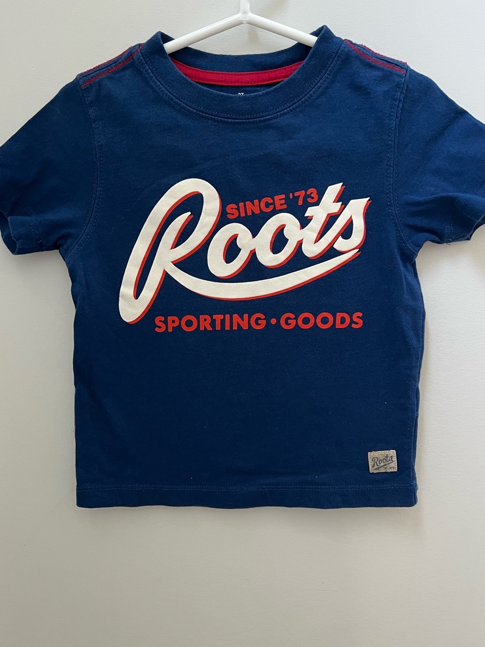 Roots Toddler Navy Blue Tee with White & Red Logo 100% Cotton